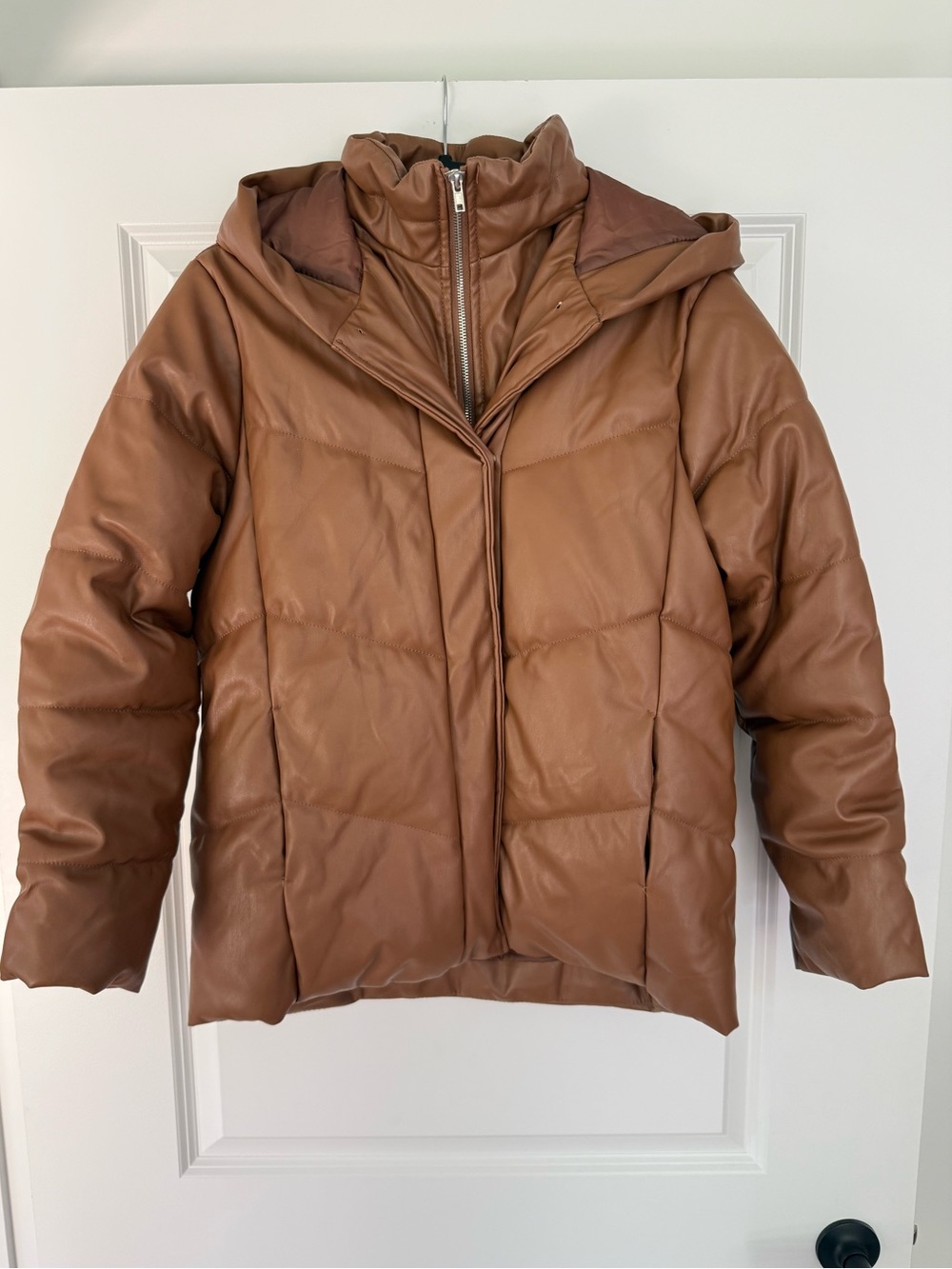 Ci Sono Cognac Brown Quilted Puffer Jacket with Hood